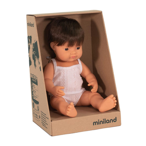 MINILAND - Doll - Anatomically Correct Baby - Brunette Caucasian Boy (38 cm)